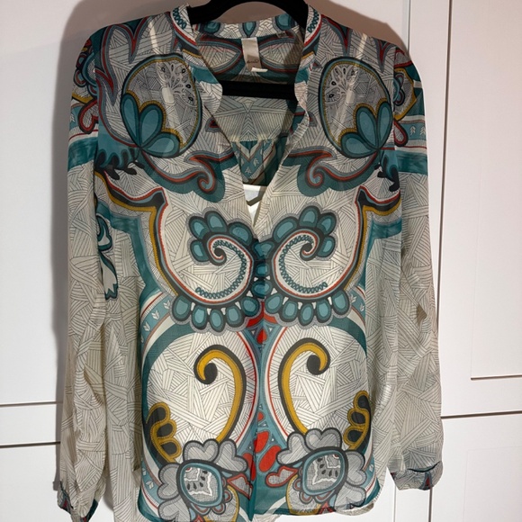 Konrad + Joseph Long Sleeve Sheer Keyhole Baroque Print Blouse; Women's S (6-8) - Picture 12 of 12